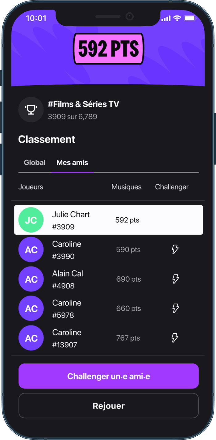 Écran challenger des amis